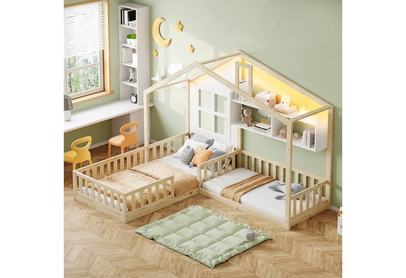 Merax Kinderbett Hausbett mit LED-Lichtband und Sicherheitsgitter - Bild 3