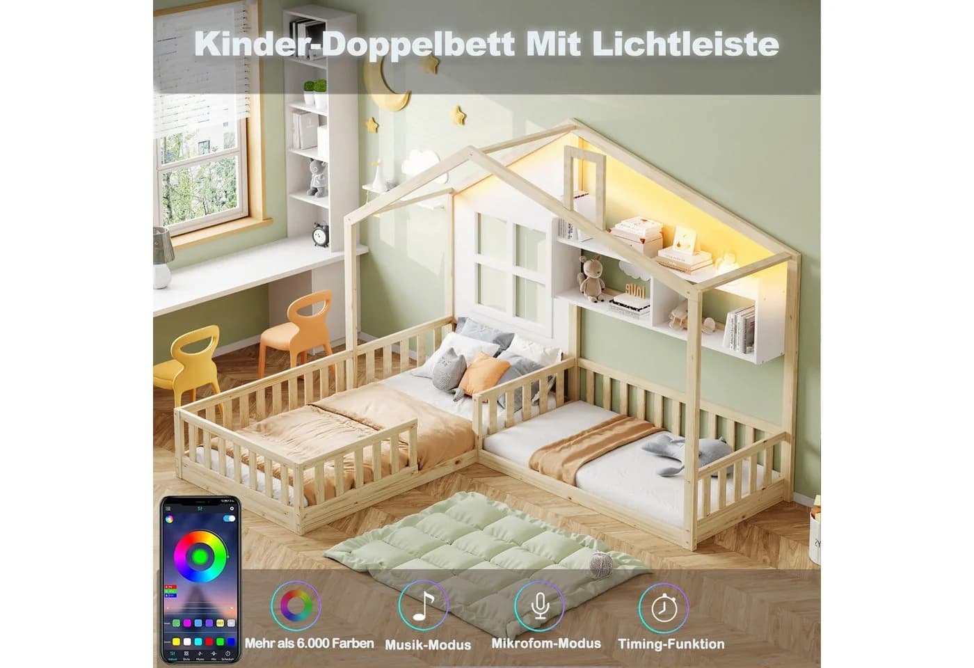 Merax Kinderbett Hausbett mit LED-Lichtband und Sicherheitsgitter - Bild 4