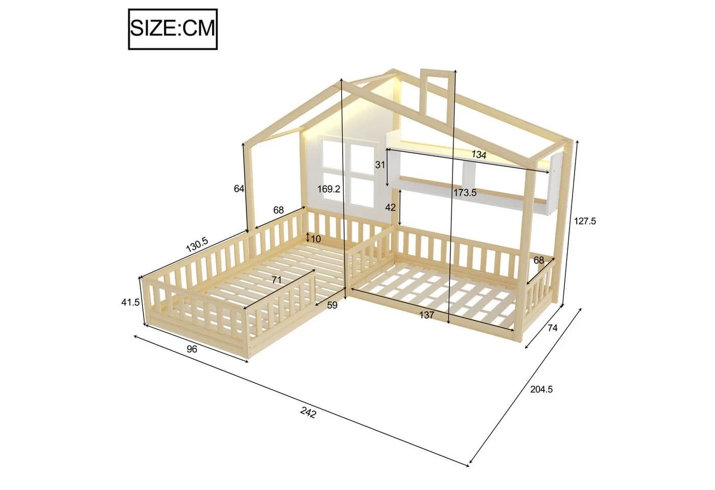 Merax Kinderbett Hausbett mit LED-Lichtband und Sicherheitsgitter - Bild 5