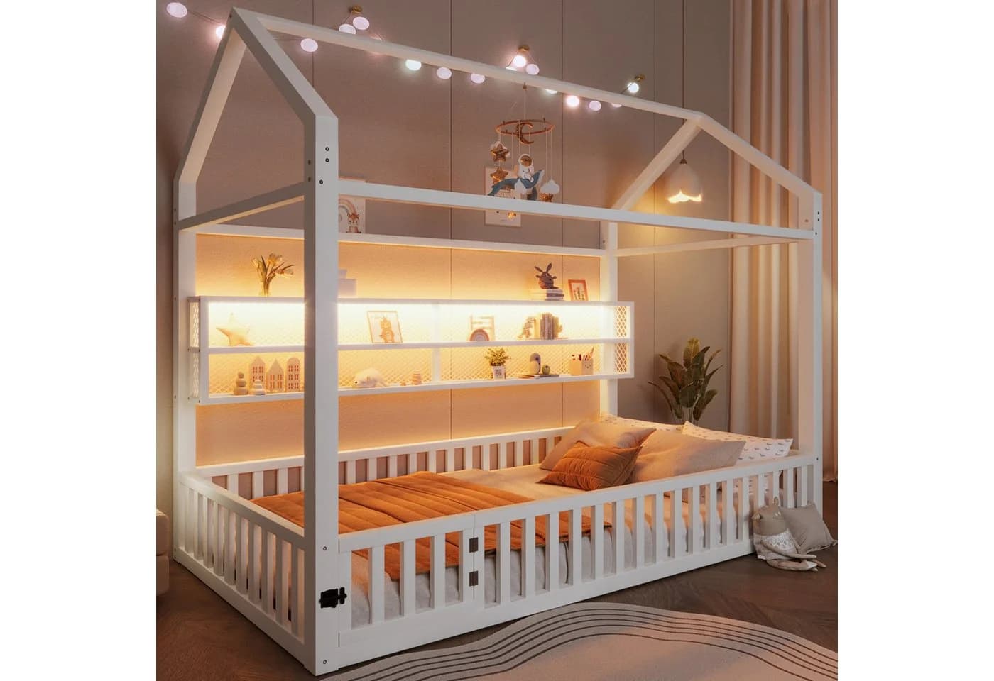 Merax Kinderbett mit LED-Beleuchtung, Plattformbett im Haus-Design - Bild 2