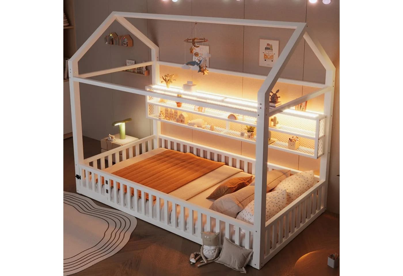 Merax Kinderbett mit LED-Beleuchtung, Plattformbett im Haus-Design - Bild 3