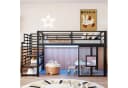 Merax Hochbett mit LED-Beleuchtung, Jugendbett 90x200cm, Metallbett mit Treppe, Stauraum & Fenster Bild 1