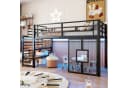 Merax Hochbett mit LED-Beleuchtung, Jugendbett 90x200cm, Metallbett mit Treppe, Stauraum & Fenster Bild 4