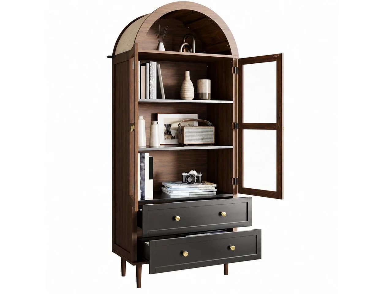Merax Hochschrank Retro Sideboard mit Glastür und Schubladen - Bild 2