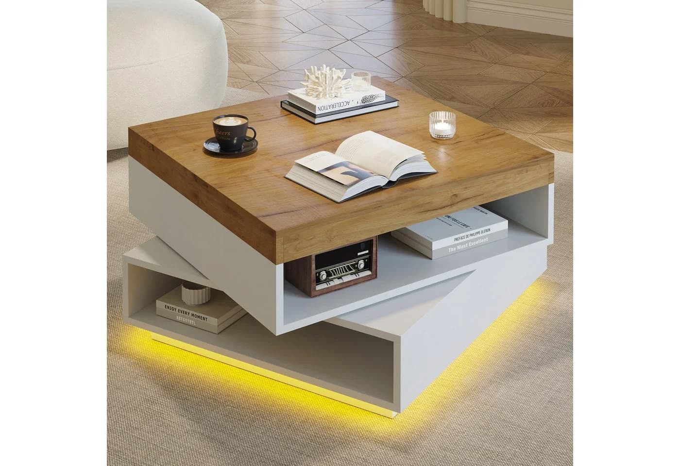 Merax Couchtisch mit LED-Beleuchtung, 360° drehbar - Bild 2
