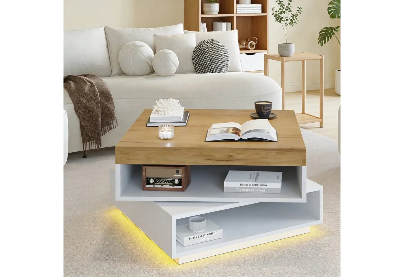 Merax Couchtisch mit LED-Beleuchtung, 360° drehbar - Bild 3