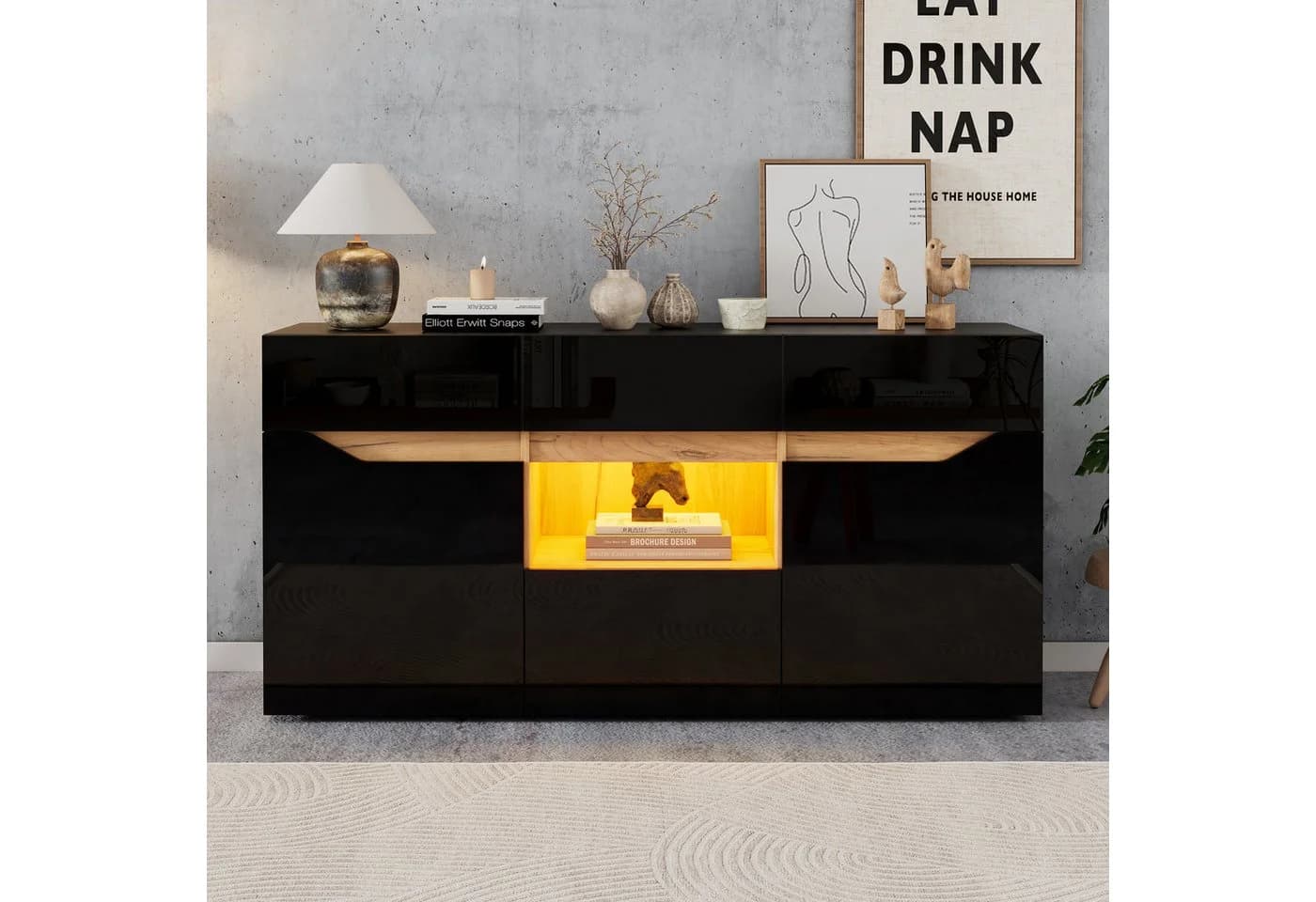 Merax Sideboard Hochglanz Weiß LED-Beleuchtung - Bild 2