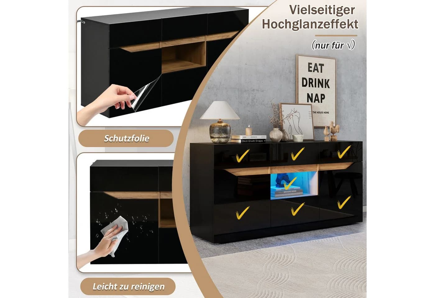 Merax Sideboard Hochglanz Weiß LED-Beleuchtung - Bild 5