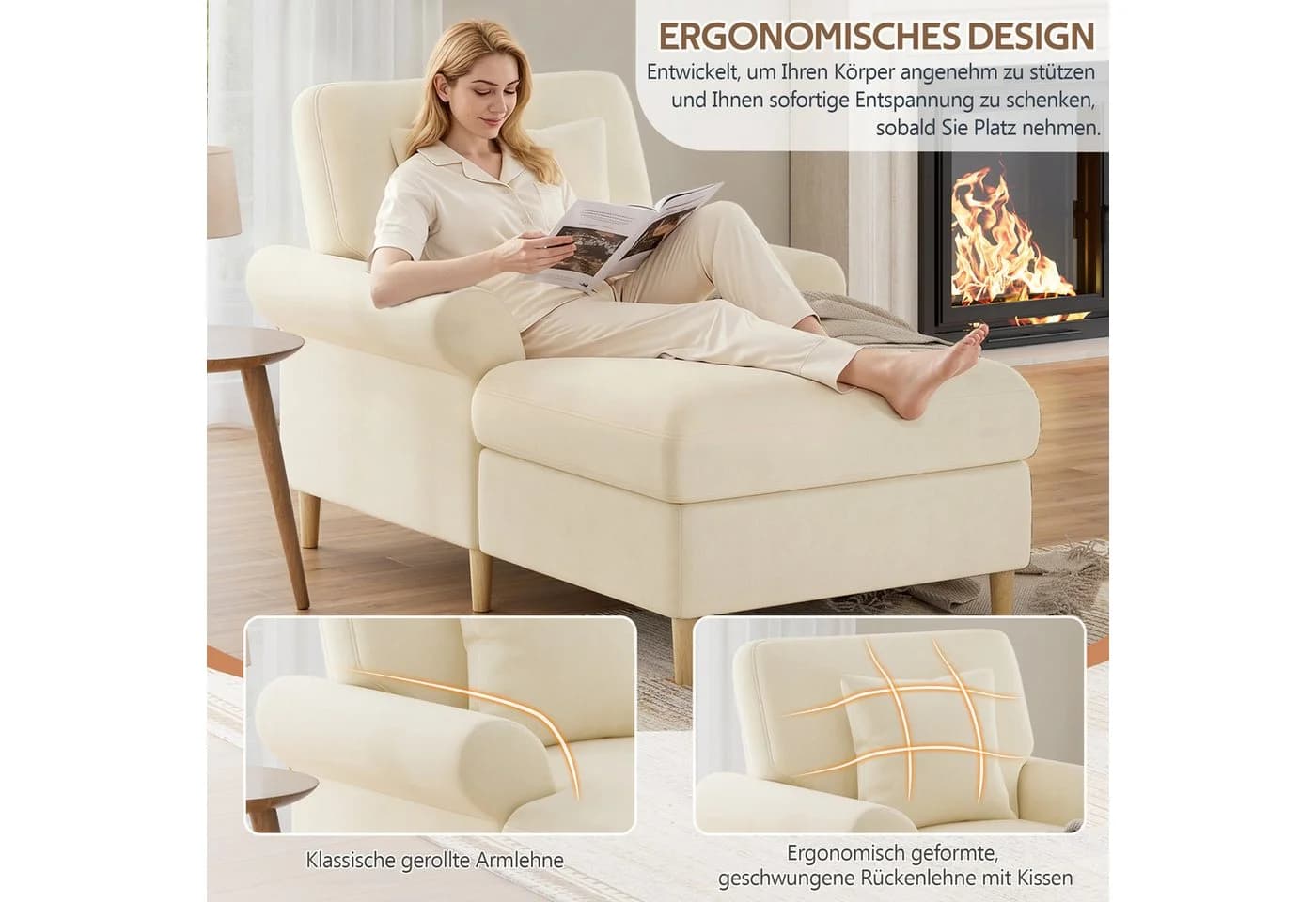 Merax Relaxsessel mit Liegefunktion, Lesesessel aus Samt - Bild 4