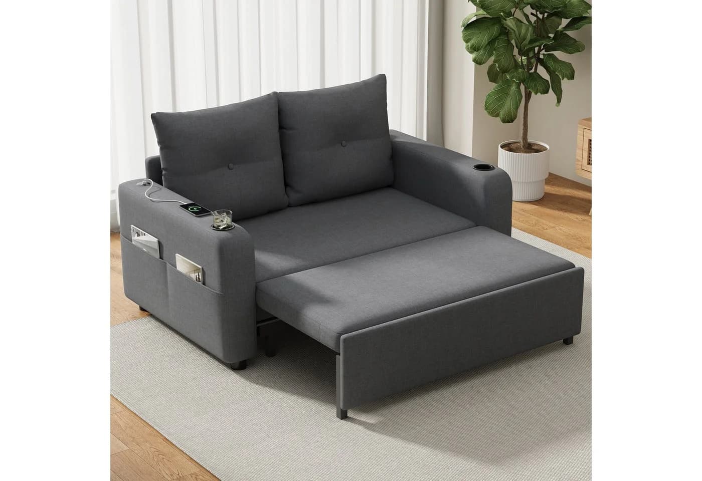 Merax Schlafsofa 3-in-1 mit USB-Anschluss Beige/Grau - Bild 3