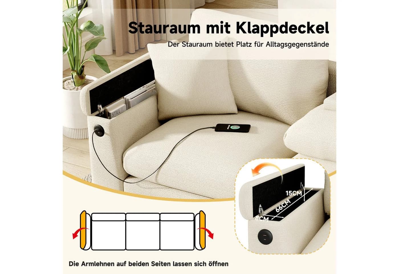 Merax 3-Sitzer Sofa Chenille USB-Anschluss - Bild 5