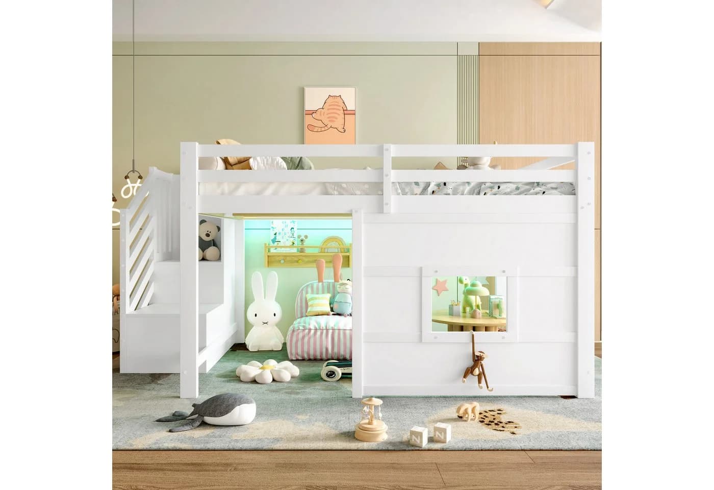 Merax Hochbett mit LED-Beleuchtung Kinderbett 140x200cm