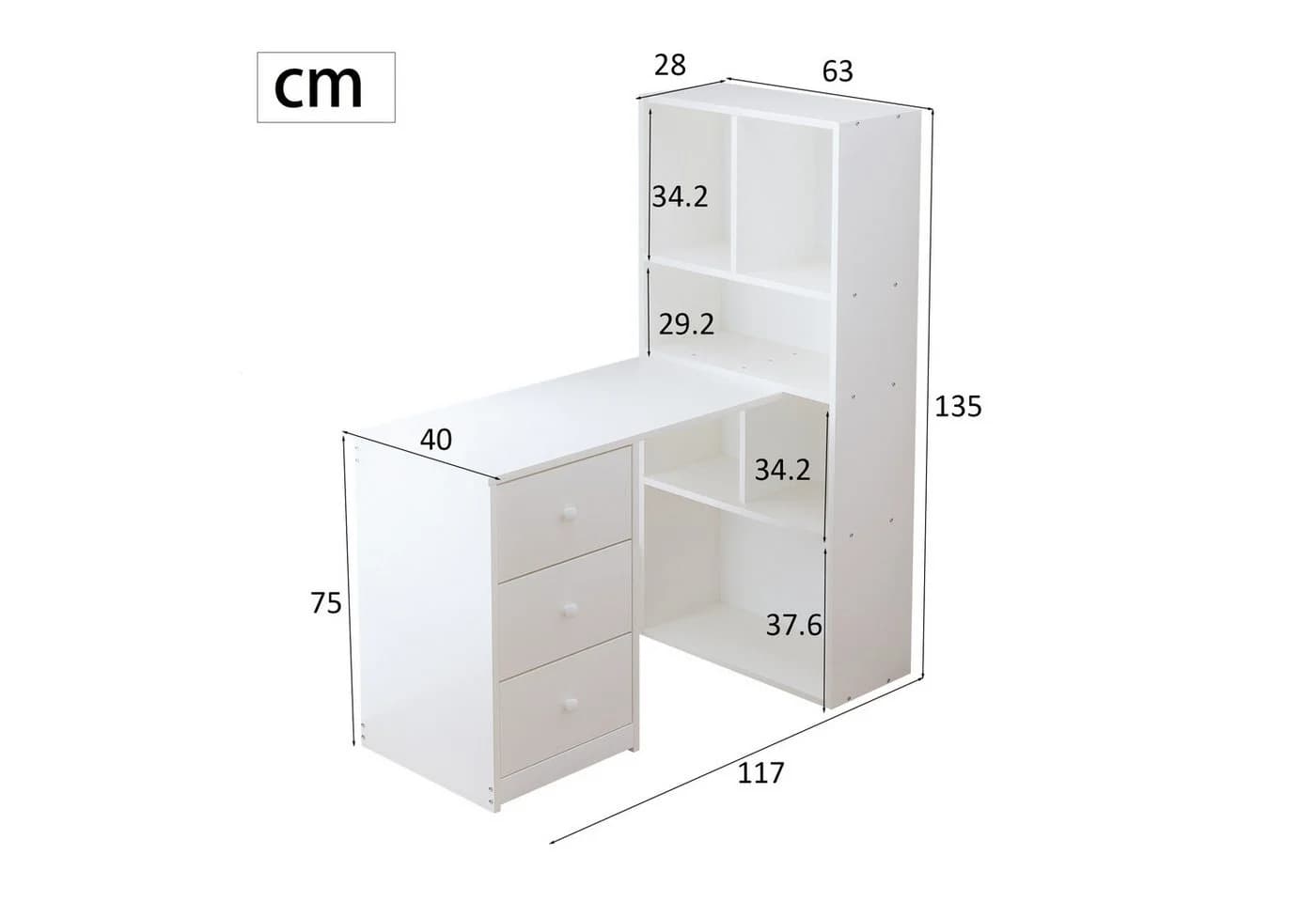 Flieks Schminktisch Eckschreibtisch Weiß mit Schubladen - Bild 3