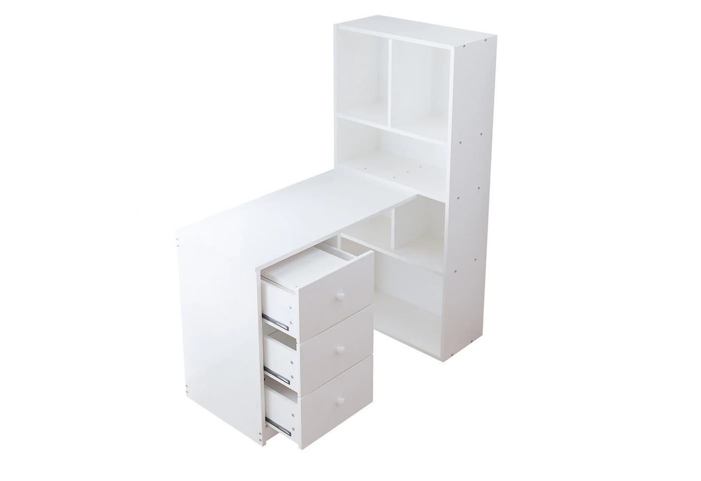 Flieks Schminktisch Eckschreibtisch Weiß mit Schubladen - Bild 4