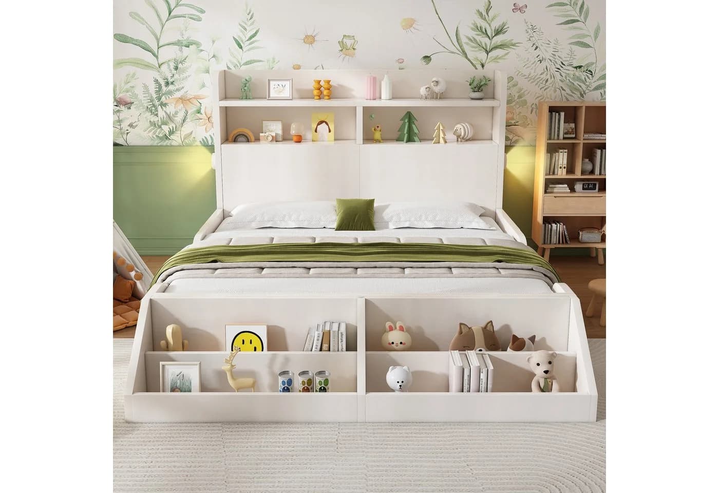 Flieks Kinderbett 140x200cm mit Nachtlicht und abnehmbarem Bücherregal