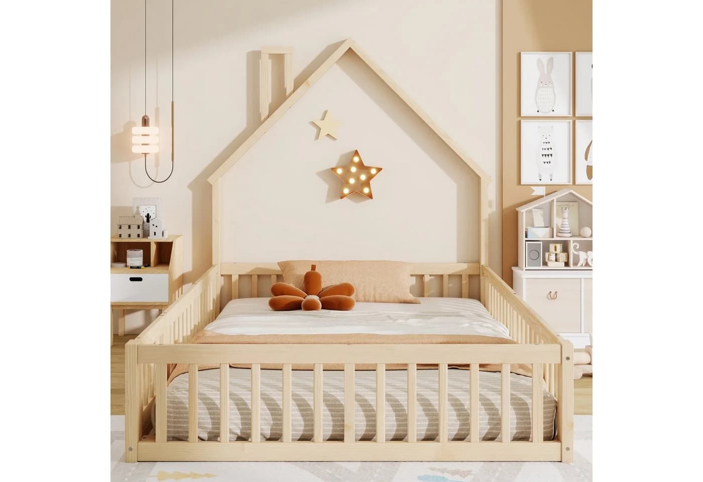 Flieks Kinderbett Massivholz 140x200cm Schornsteinform Beige