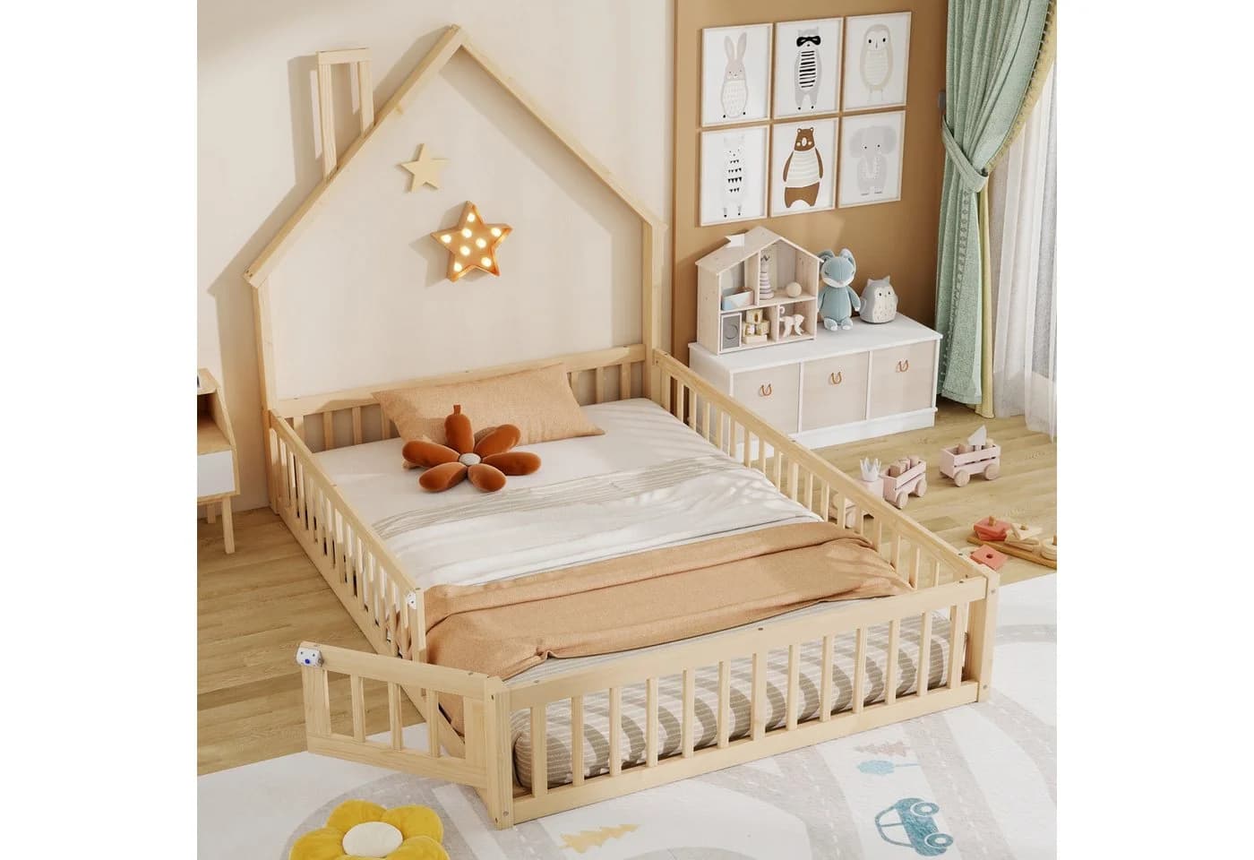 Flieks Kinderbett Massivholz 140x200cm Schornsteinform Beige - Bild 2