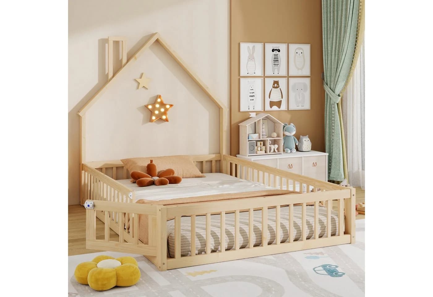 Flieks Kinderbett Massivholz 140x200cm Schornsteinform Beige - Bild 3