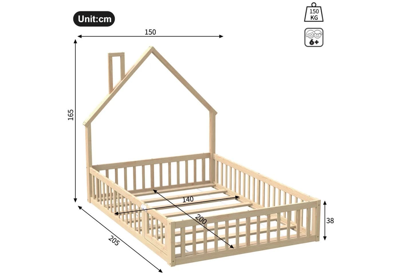 Flieks Kinderbett Massivholz 140x200cm Schornsteinform Beige - Bild 4