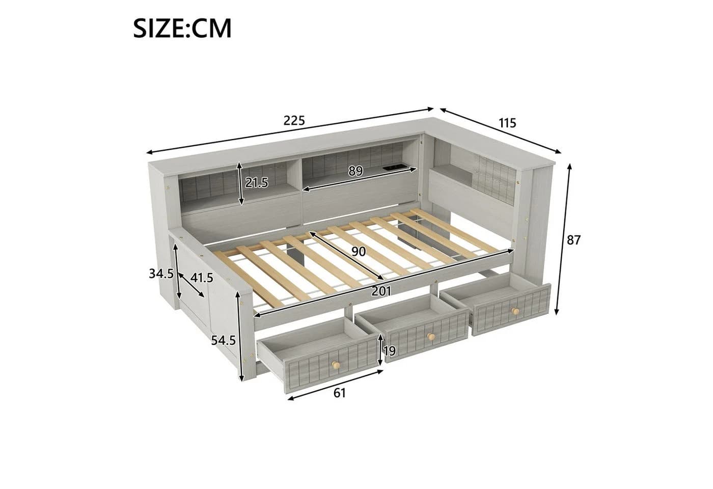 Flieks Daybett mit Stauraum Grau 90x200cm - Bild 5