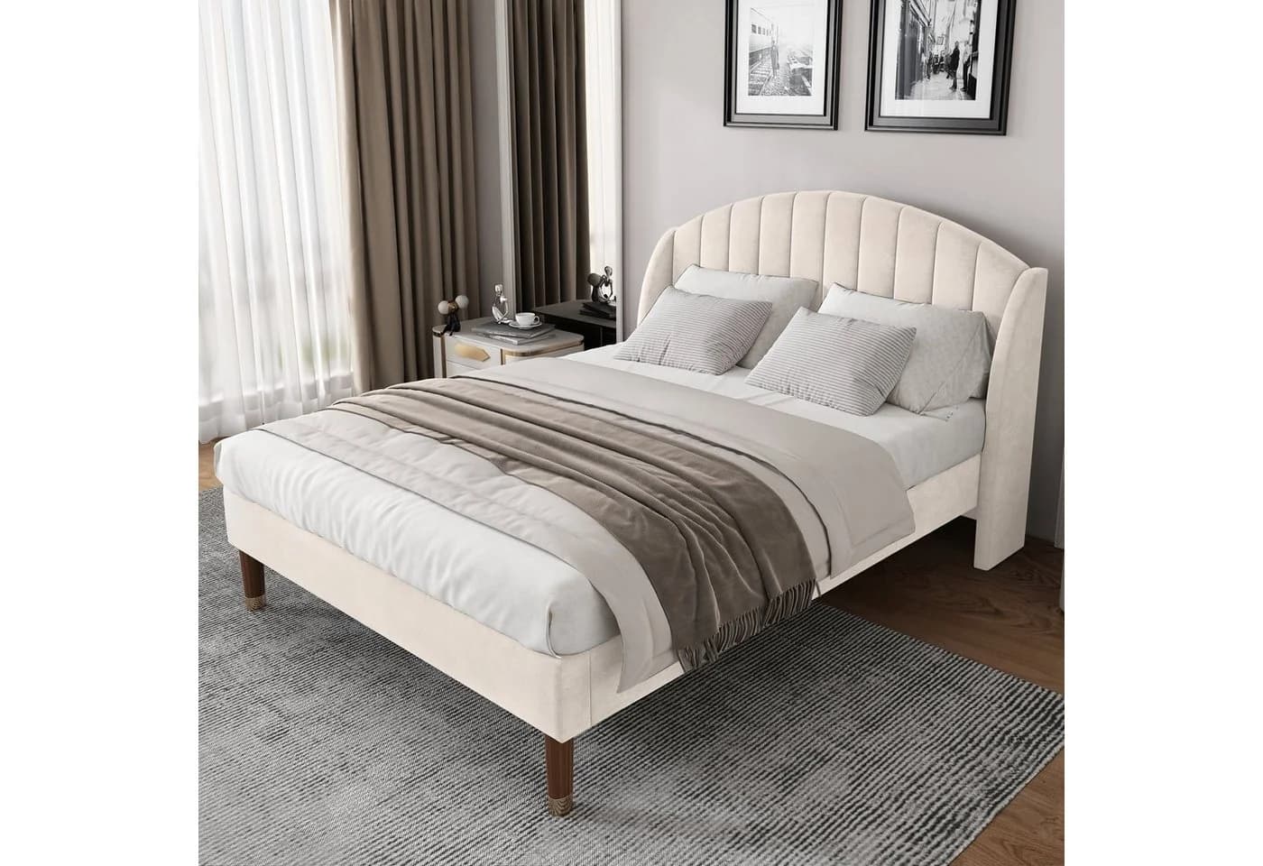 Flieks Polsterbett Kiefer Samt Beige 140x190cm - Bild 2