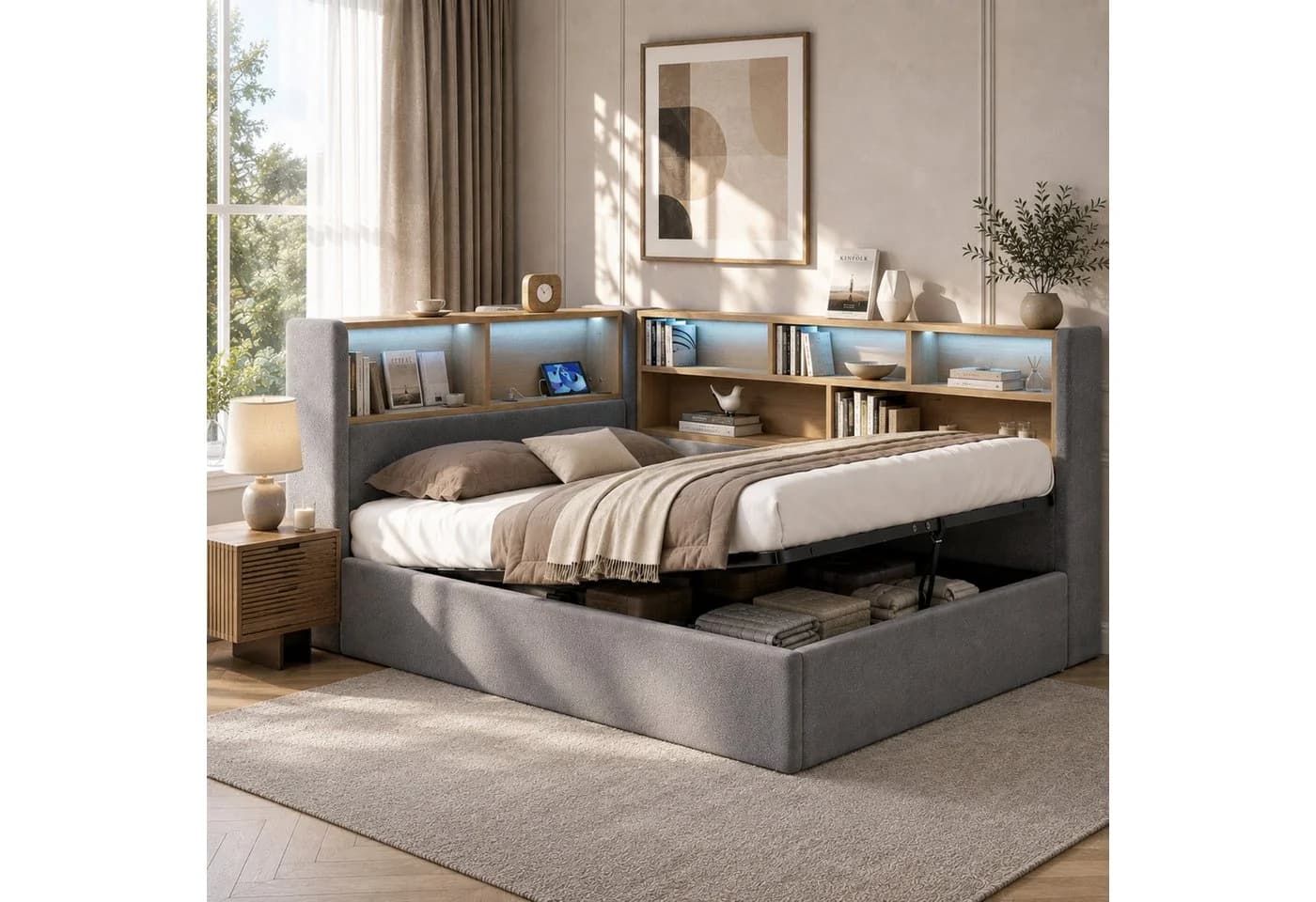 Flieks Daybett Polsterbett 90x200cm mit hydraulischem Stauraum LED-Leiste - Bild 2