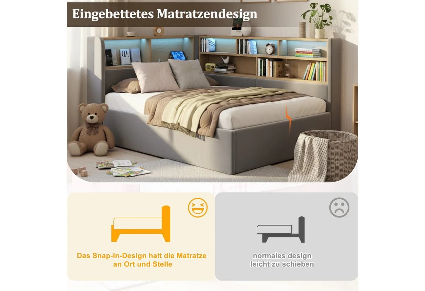 Flieks Daybett Polsterbett 90x200cm mit hydraulischem Stauraum LED-Leiste - Bild 4