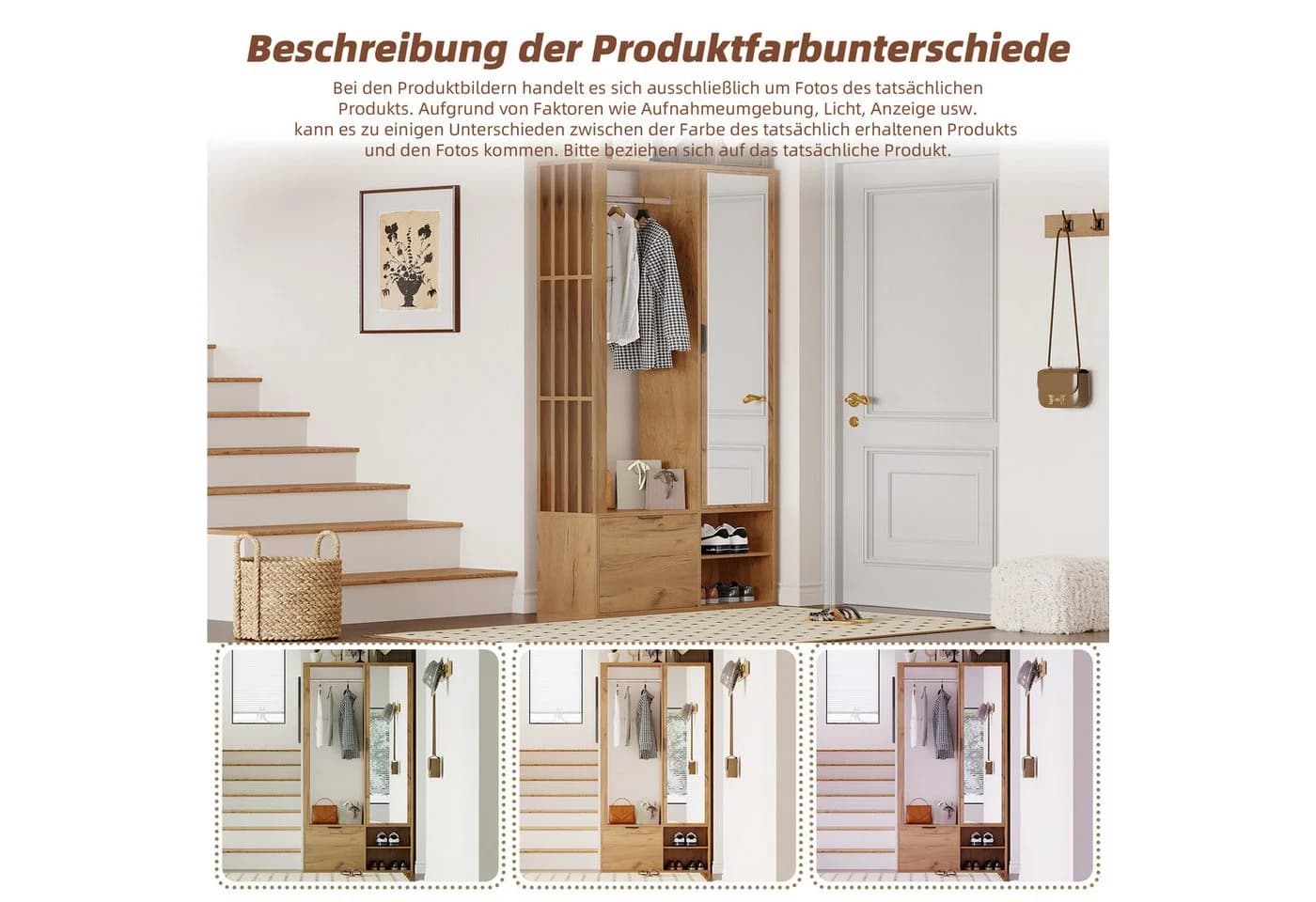 Merax Garderobenschrank 6-in-1 Holzoptik mit Spiegel & 9 Fächern - Bild 4