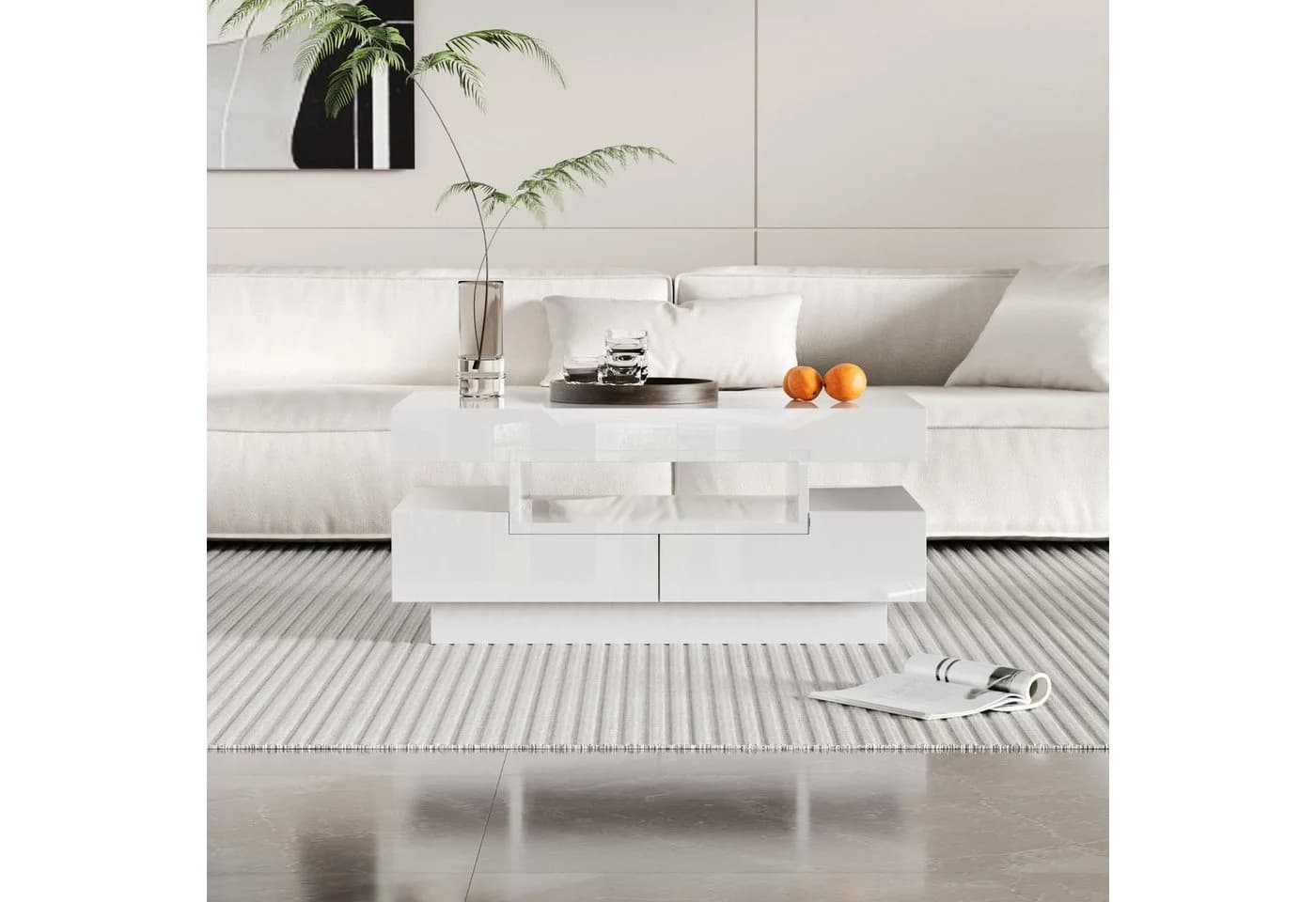 Merax Couchtisch Weiß Hochglanz mit 4 Schubladen LED - Bild 4