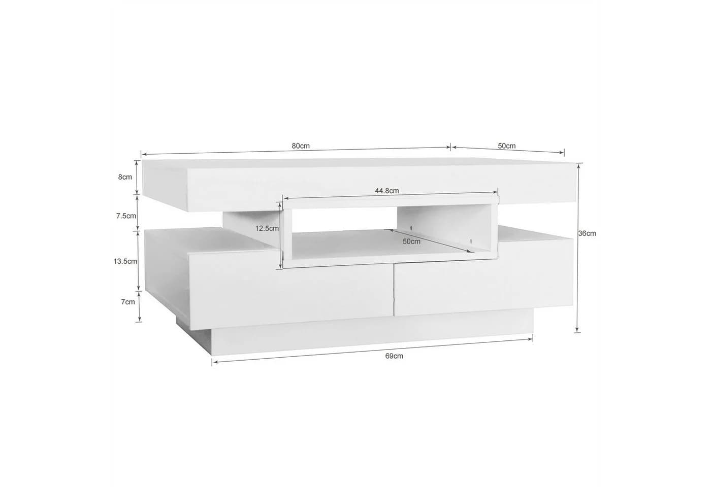 Merax Couchtisch Weiß Hochglanz mit 4 Schubladen LED - Bild 5