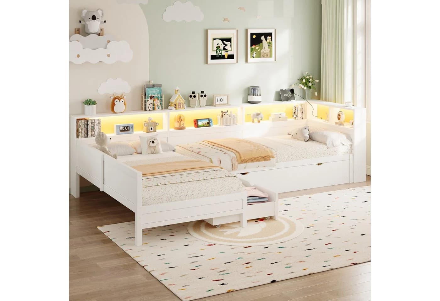 Flieks Kinderbett Dreierbett Daybett 90x200cm mit Ausziehbett - Bild 2