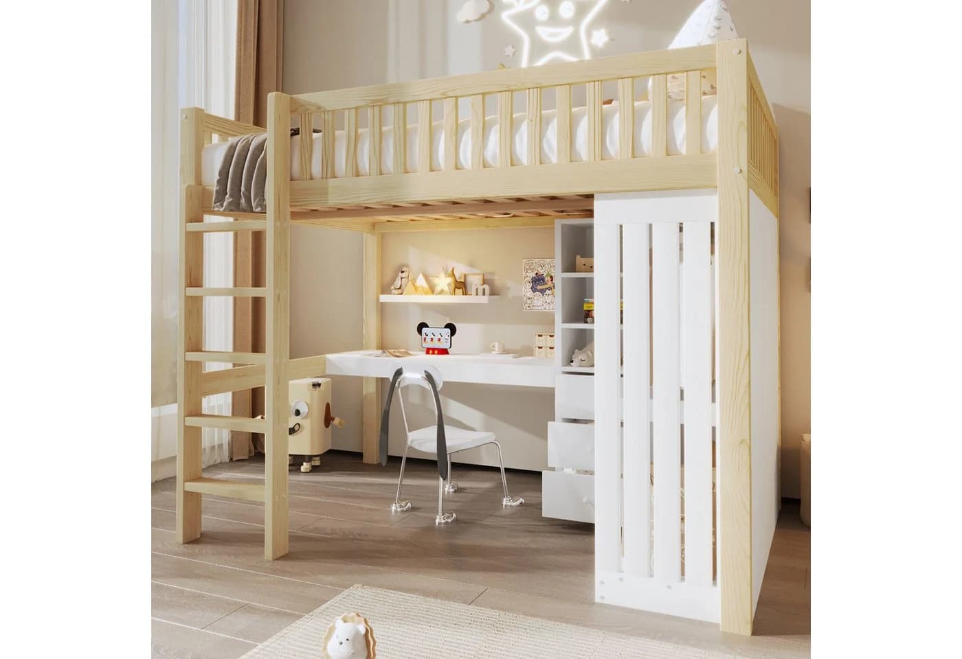 Flieks Hochbett mit Schreibtisch, Kleiderschrank & Schubladeschrank Beige - Bild 3
