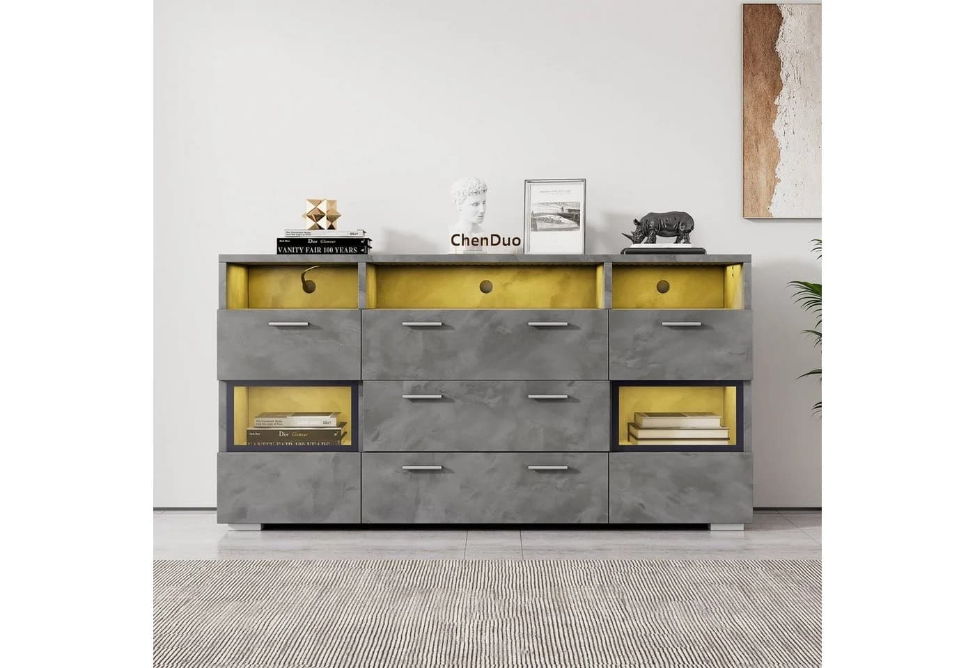 Merax Sideboard Industrial mit LED, 3 Schubladen, Grau - Bild 2