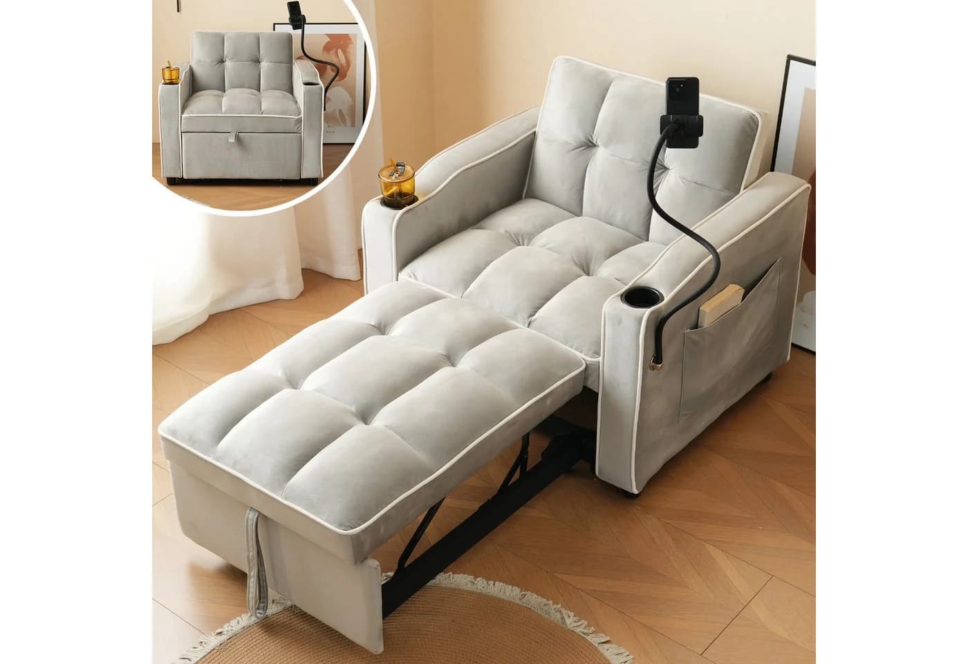 Merax Schlafsofa mit 3-in-1 Bettfunktion grau - Bild 2