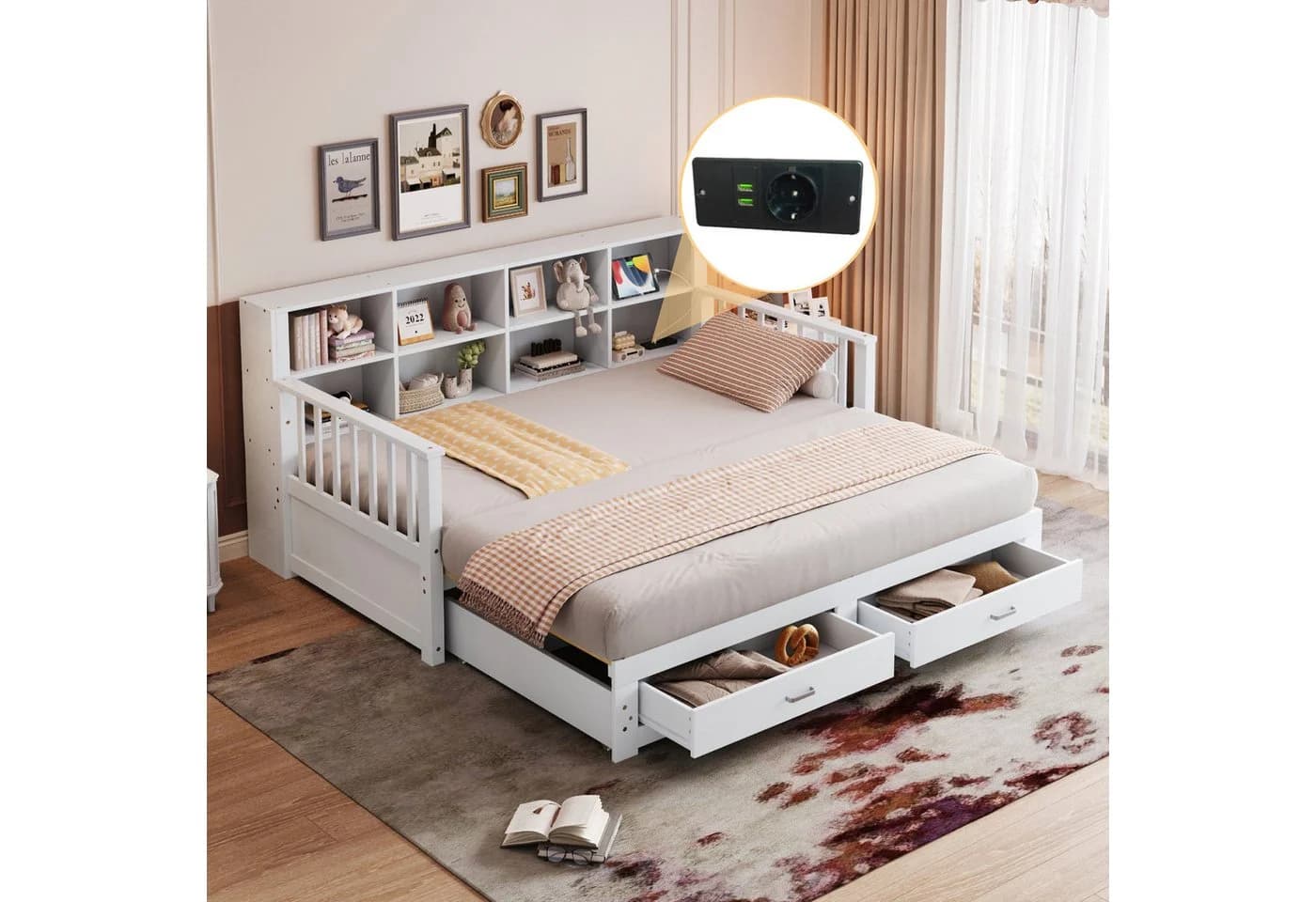 Merax Daybett 90/180x190cm mit USB-Ladeanschluss Ausziehbares Schlafsofa Kinderbett - Bild 2
