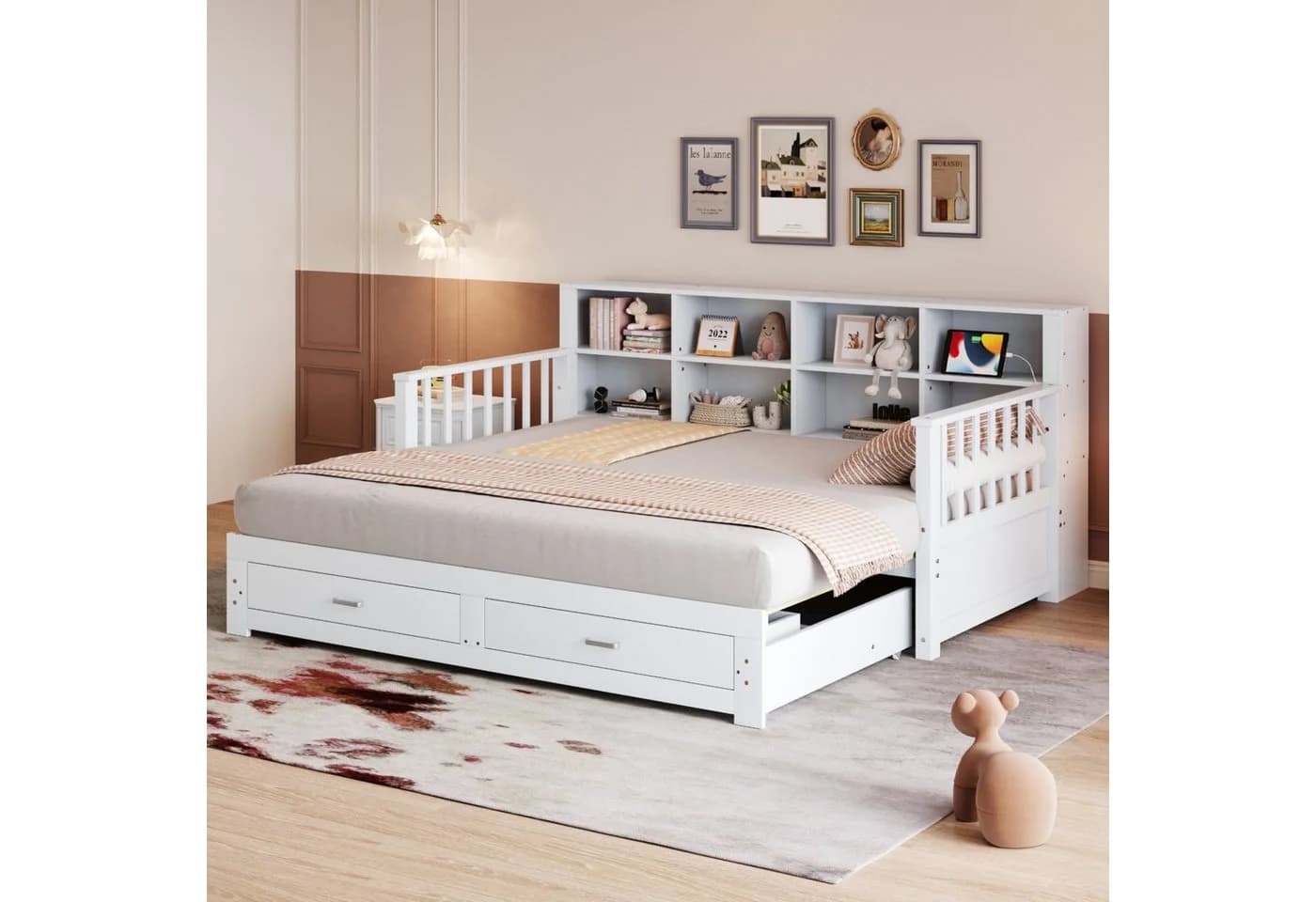 Merax Daybett 90/180x190cm mit USB-Ladeanschluss Ausziehbares Schlafsofa Kinderbett - Bild 3