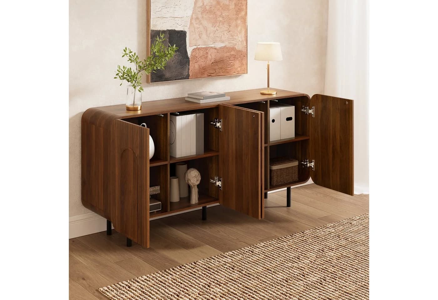 Merax Sideboard Nussbaum Optik 4 Türen Stauraum