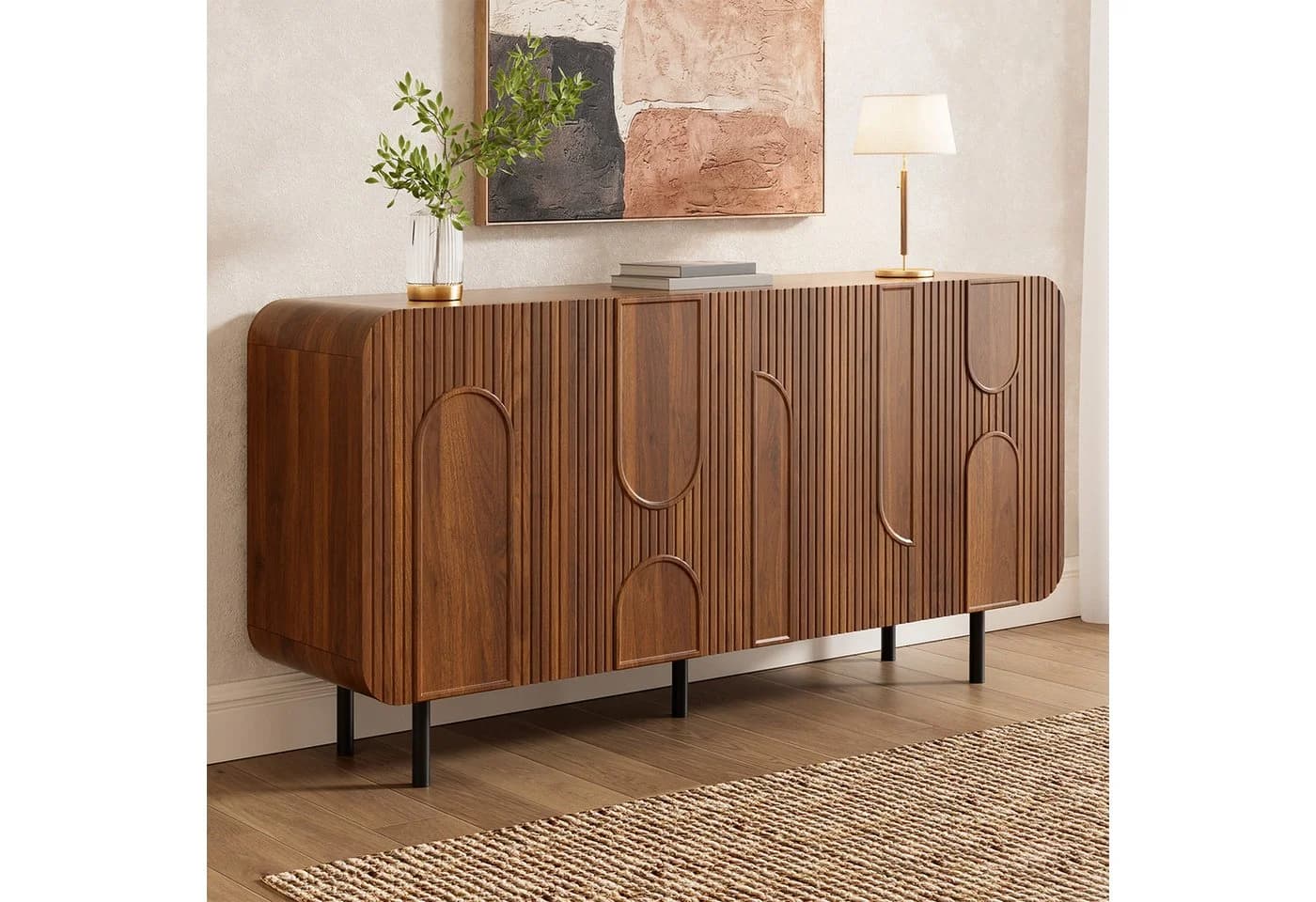 Merax Sideboard Nussbaum Optik 4 Türen Stauraum - Bild 2
