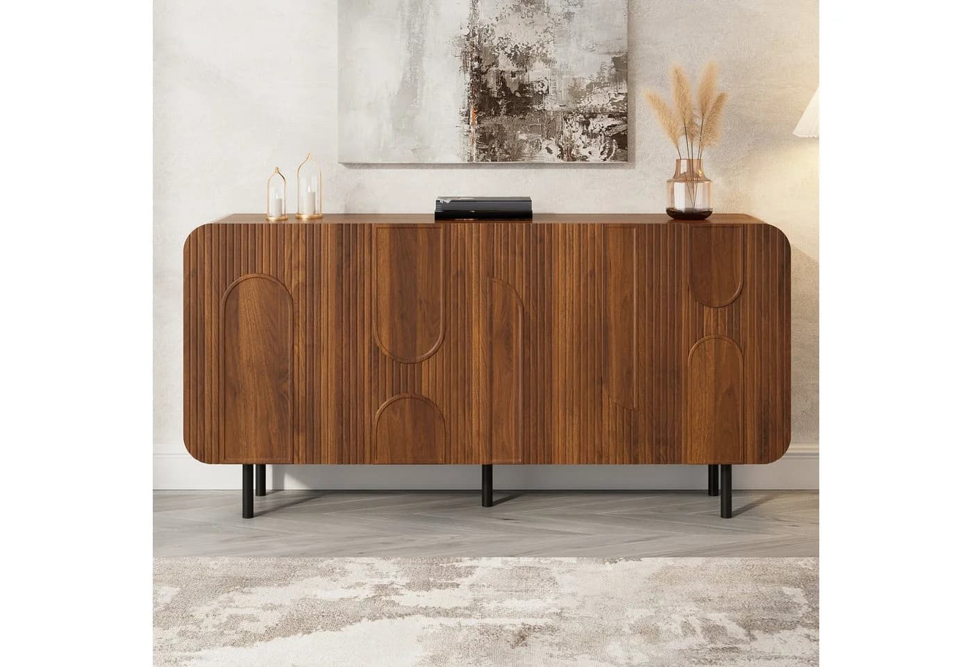 Merax Sideboard Nussbaum Optik 4 Türen Stauraum - Bild 3