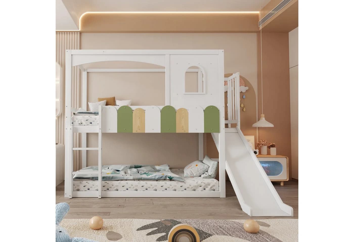 Merax Hochbett Hausdesign mit Rutsche und Sicherheitsleiter