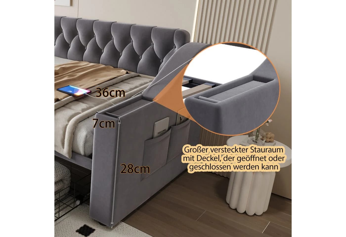 Merax Polsterbett Schlafsofa 90x190cm USB-Ladeanschluss Metallrahmen - Bild 5