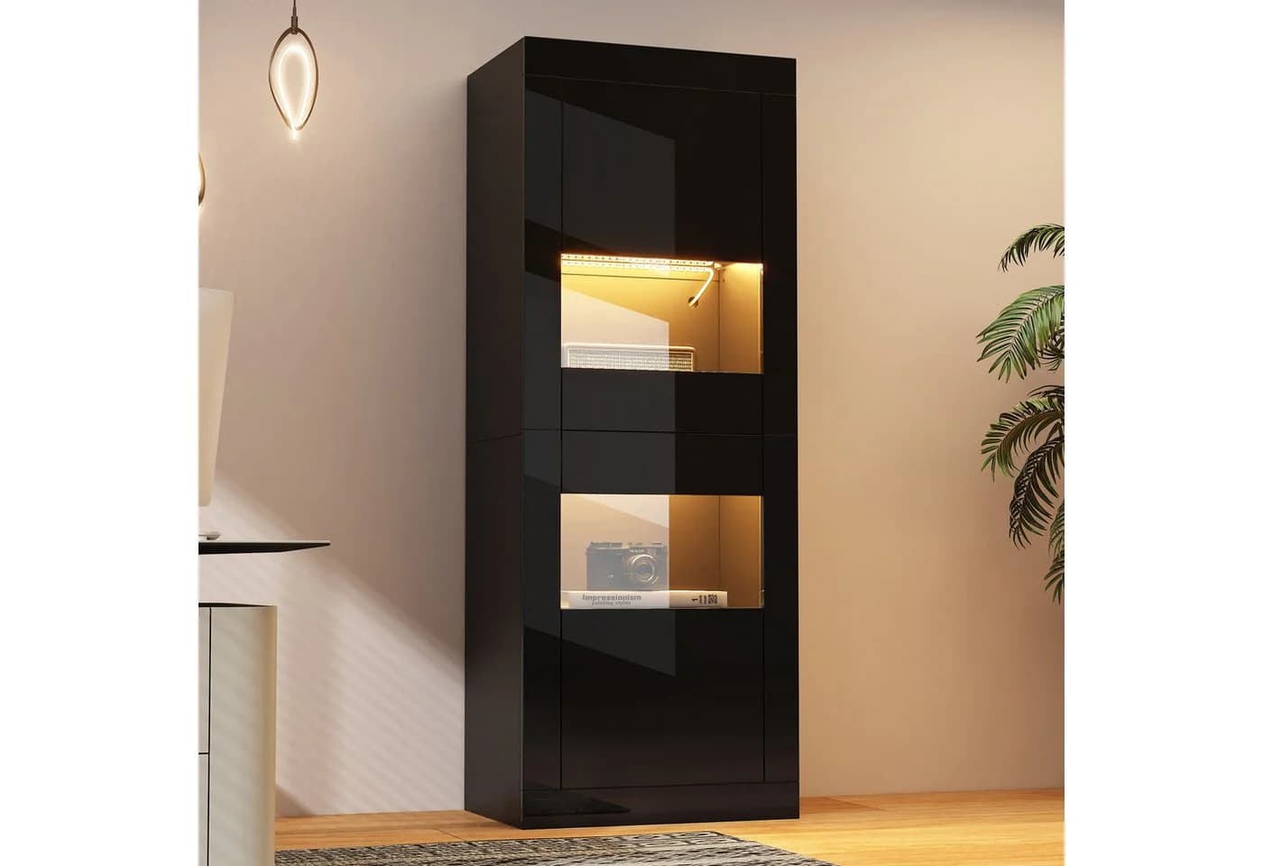 Merax Standvitrine Hochglanz Vitrine mit LED-Beleuchtung - Bild 2