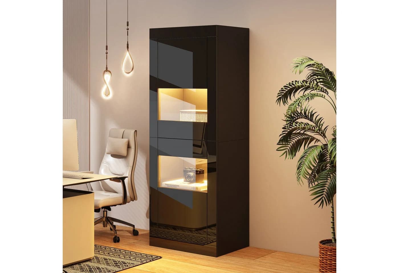 Merax Standvitrine Hochglanz Vitrine mit LED-Beleuchtung - Bild 3