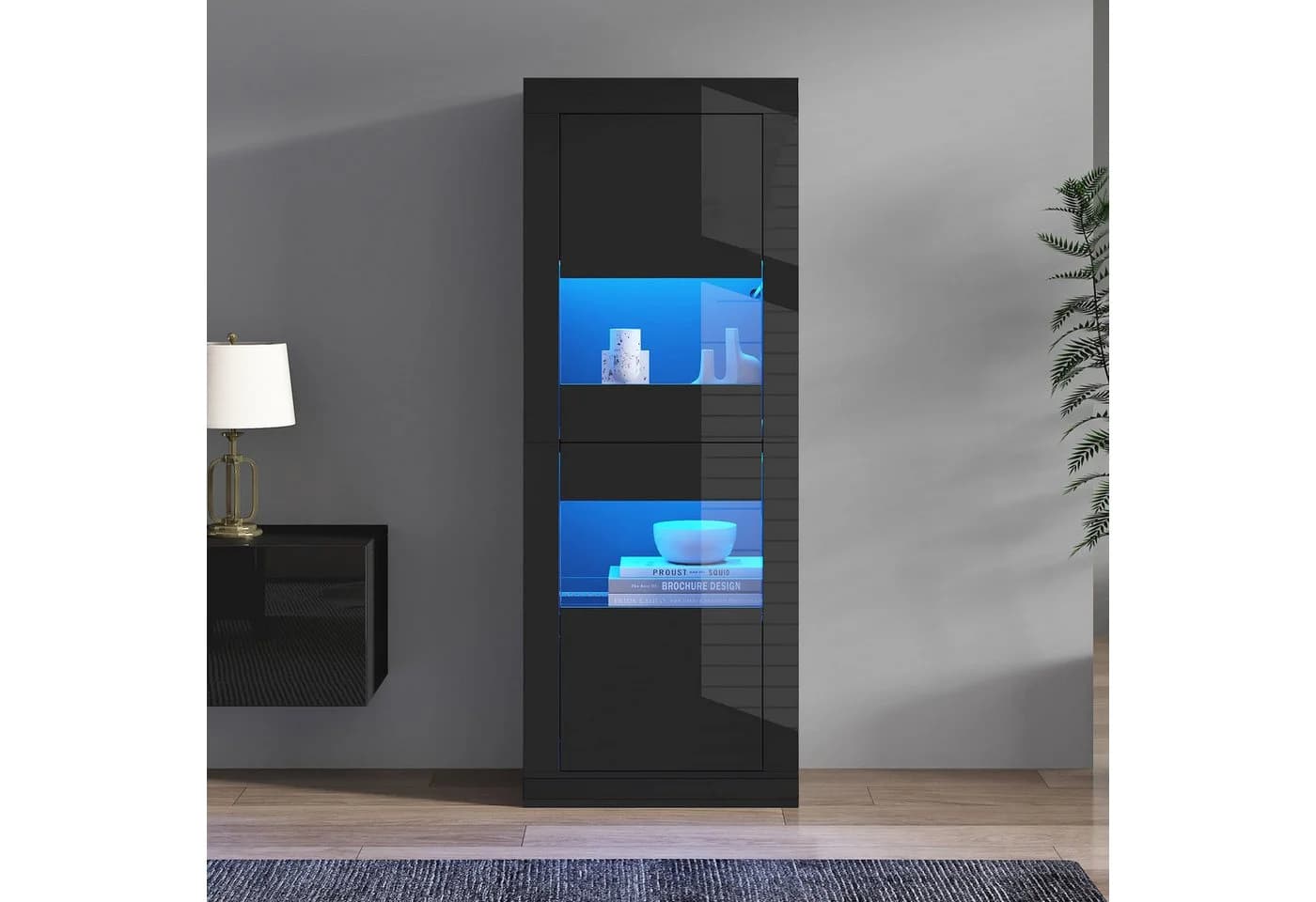 Merax Standvitrine Hochglanz Vitrine mit LED-Beleuchtung - Bild 4