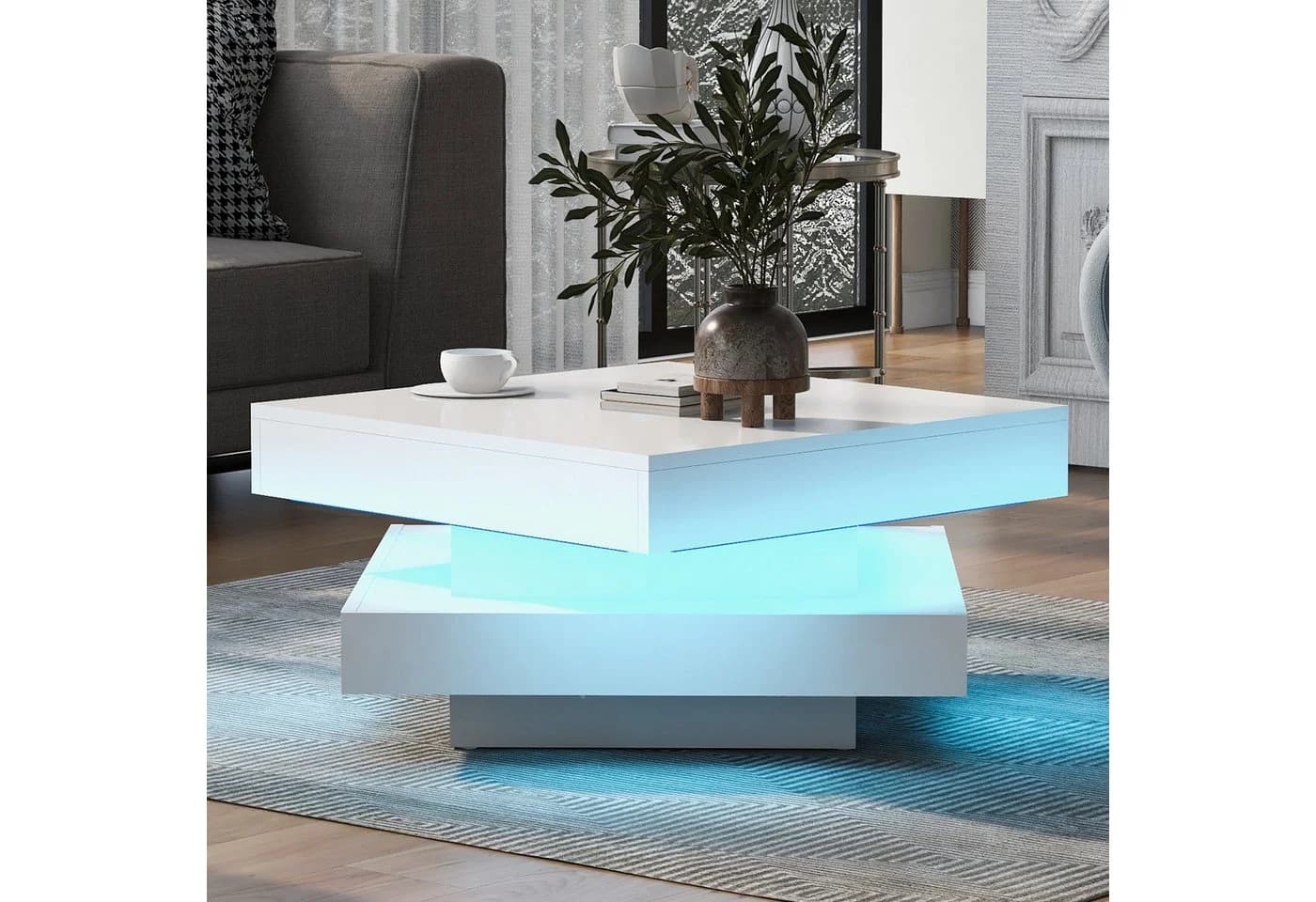 Merax Couchtisch Hochglanz Sofatisch mit LED-Beleuchtung - Bild 2