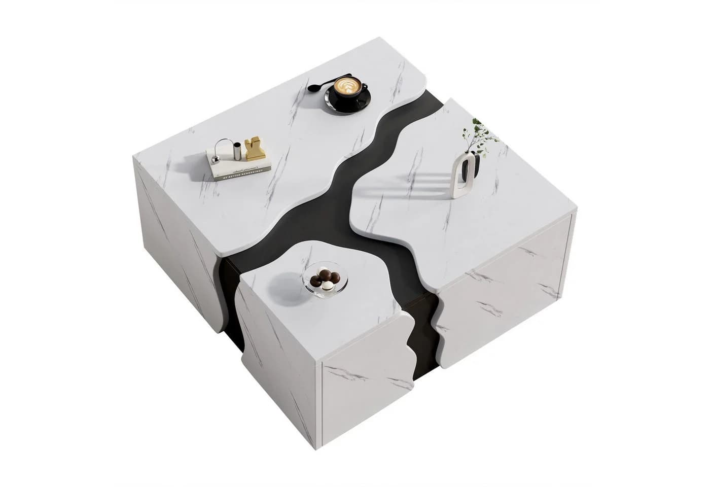 Merax Couchtisch Marmoroptik 70x70cm Kaffeetisch Wohnzimmertisch - Bild 2