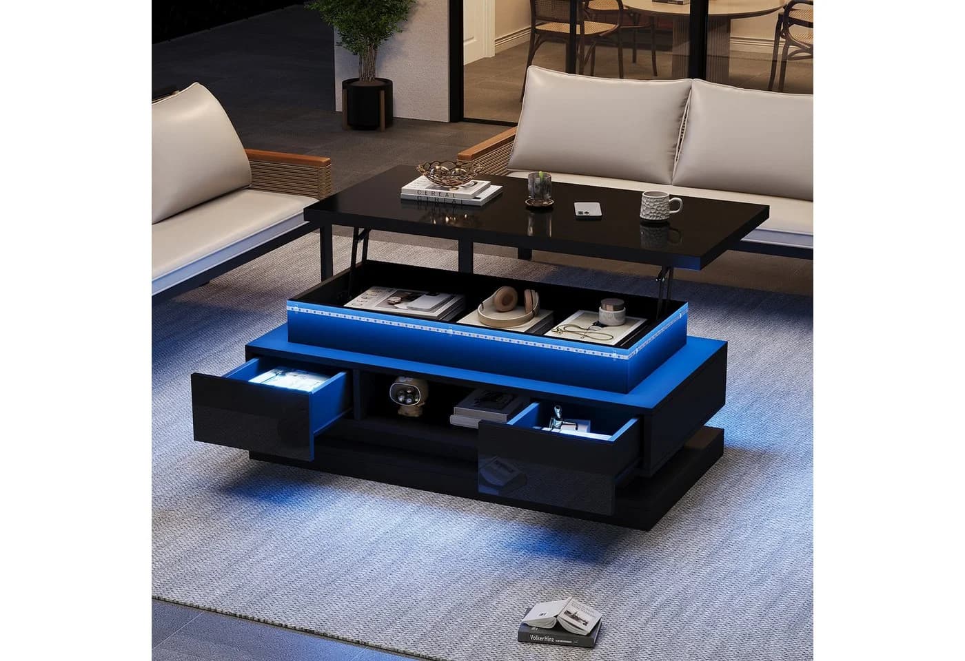 Merax Couchtisch hochglanz LED USB höhenverstellbar - Bild 3