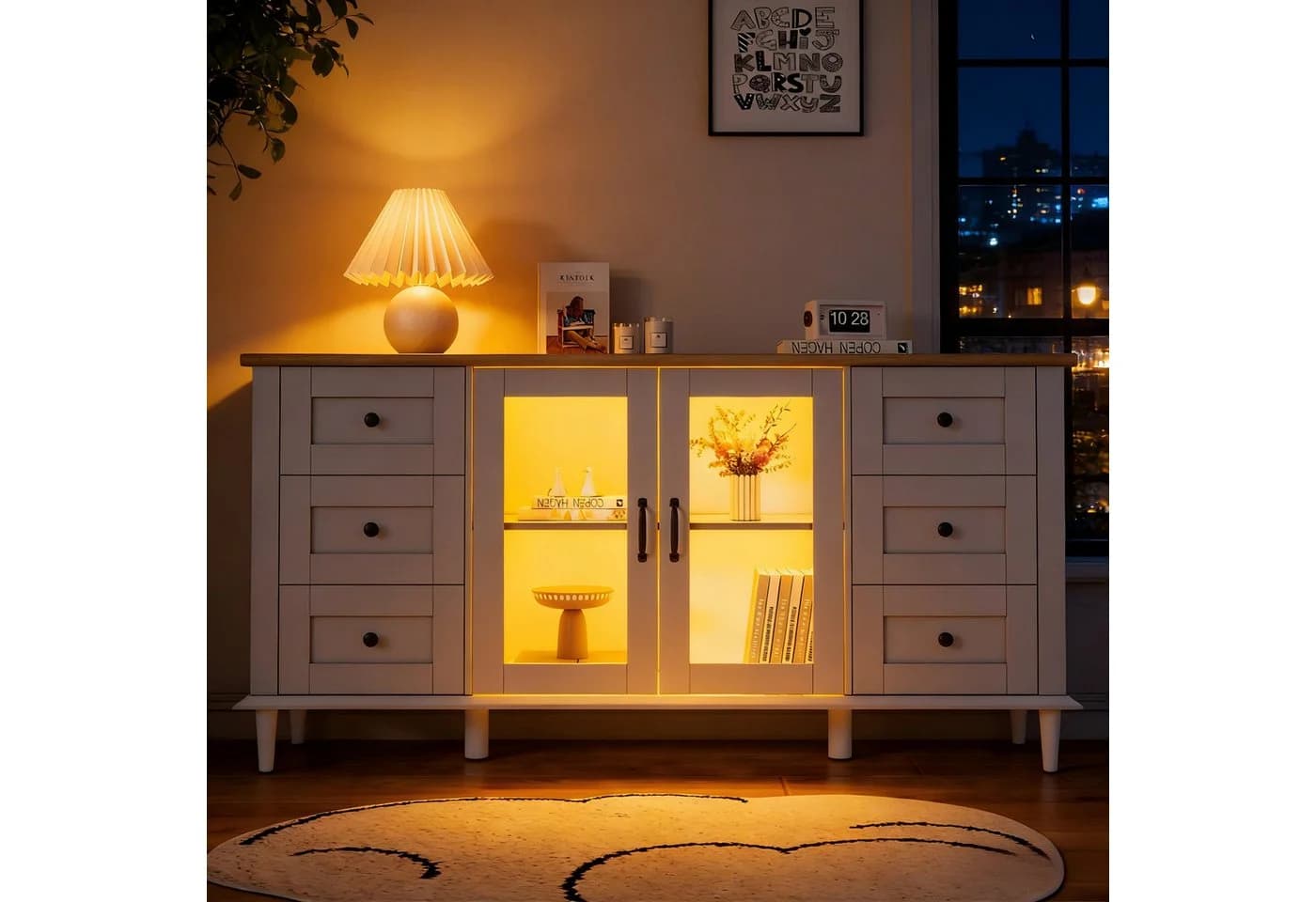 Merax Sideboard mit LED-Leuchten Weiß Holzton - Bild 4