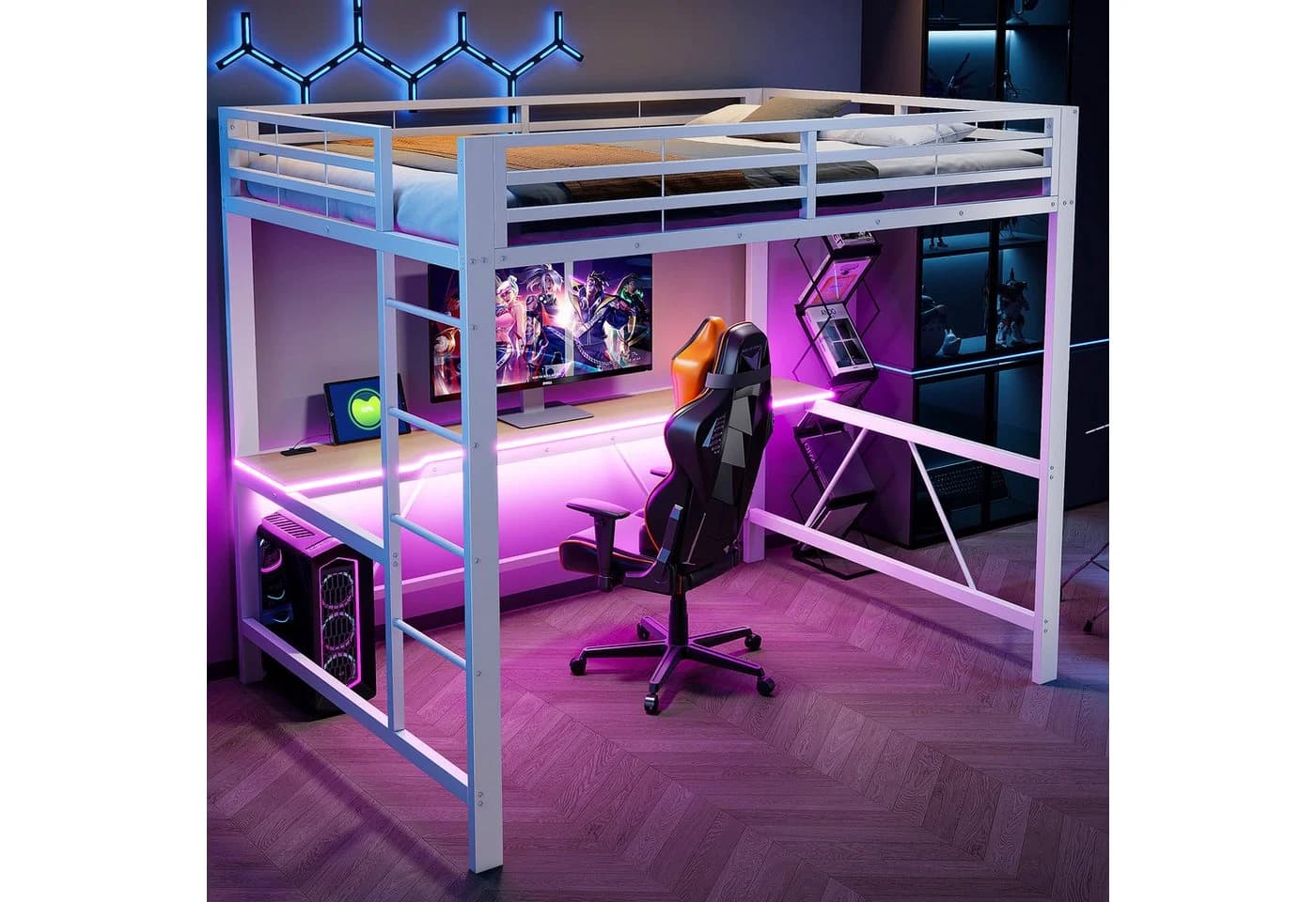 Merax Hochbett mit LED-Beleuchtung & USB-Ladestation 140x200cm - Bild 3