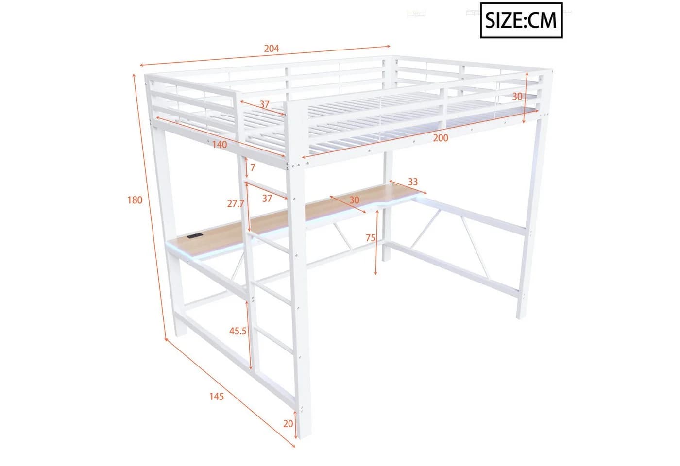 Merax Hochbett mit LED-Beleuchtung & USB-Ladestation 140x200cm - Bild 4